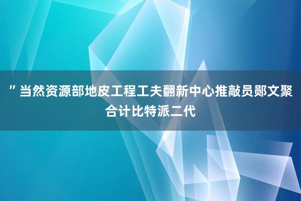 ”当然资源部地皮工程工夫翻新中心推敲员郧文聚合计比特派二代