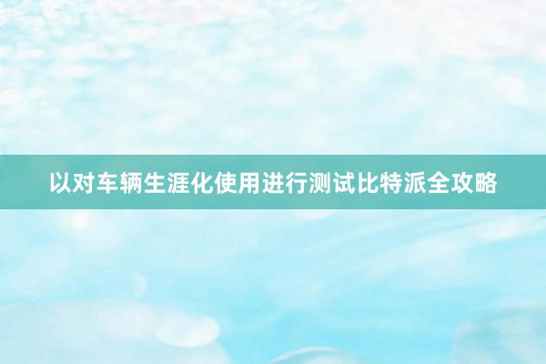 以对车辆生涯化使用进行测试比特派全攻略